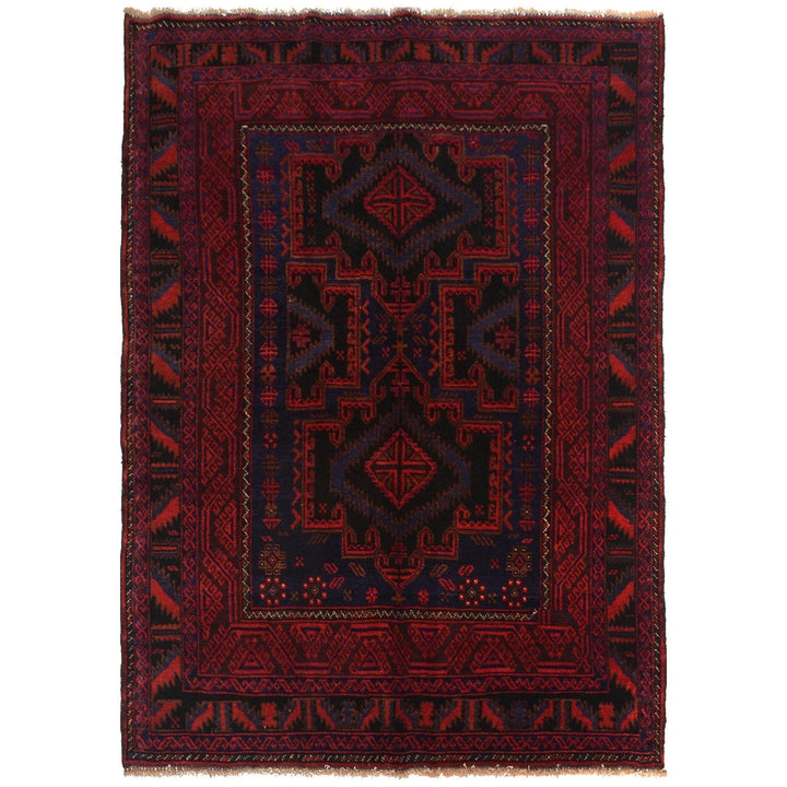Red Afghan Baluchi Rug 4' 4" x 6' 0" Hand-Knotted | No. AL46806