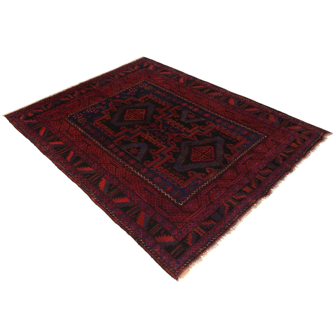 Red Afghan Baluchi Rug 4' 4" x 6' 0" Hand-Knotted | No. AL46806
