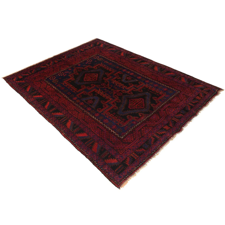 Red Afghan Baluchi Rug 4' 4" x 6' 0" Hand-Knotted | No. AL46806