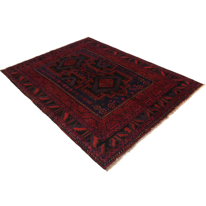 Red Afghan Baluchi Rug 4' 4" x 6' 0" Hand-Knotted | No. AL46806