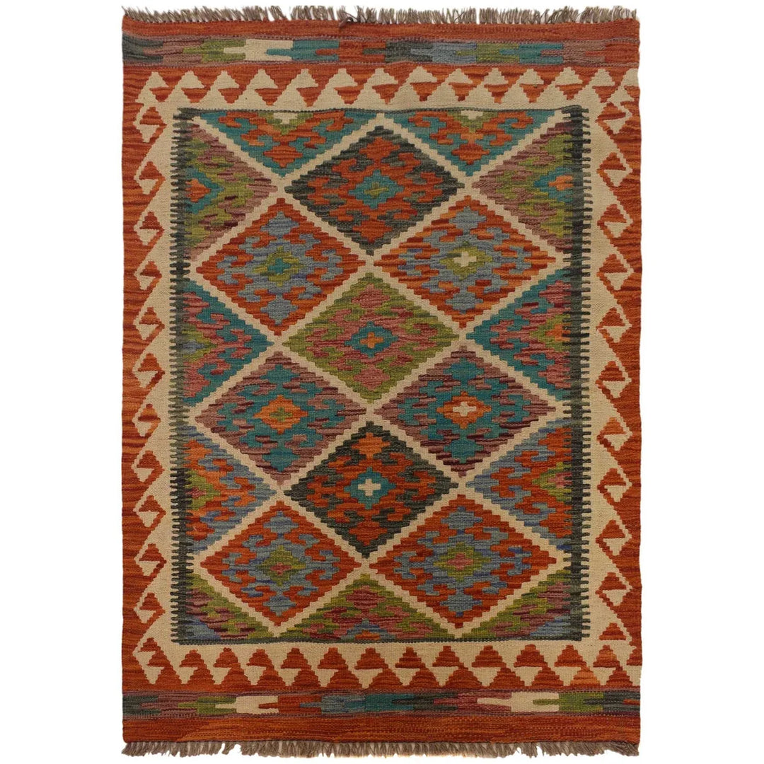Afghan Vegetable Kilim Rug 3' 2" x 4' 11" Flat-Weave | No. AL46811