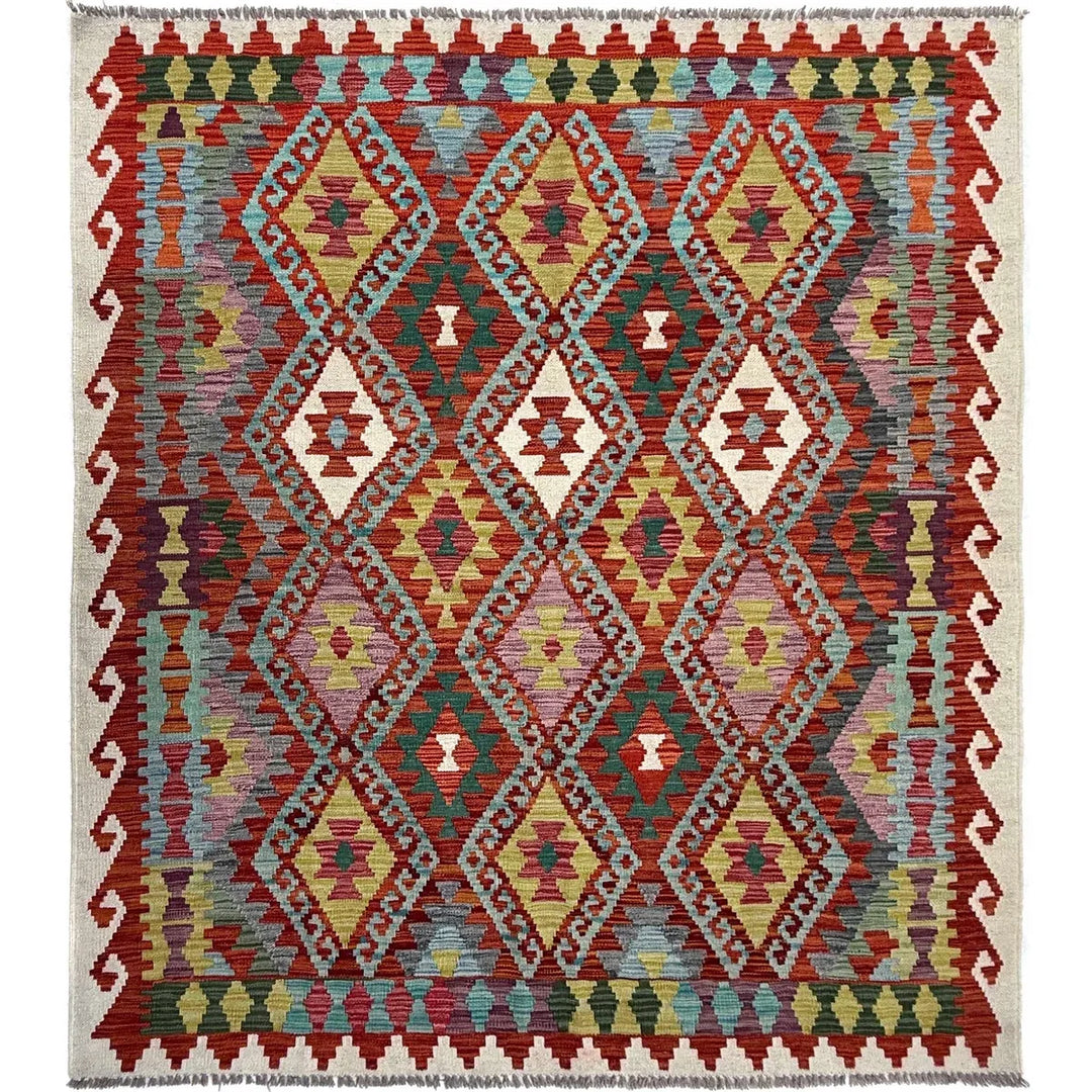 Afghan Kilim Rug 5' 3" x 6' 6" Flat-Weave | No. AL46835