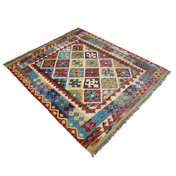 Afghan Vegetable Kilim Rug 5'2" x 6'3" Flat-Weave | No. AL468643