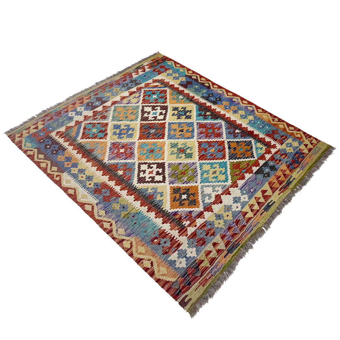 Afghan Vegetable Kilim Rug 5'2" x 6'3" Flat-Weave | No. AL468643