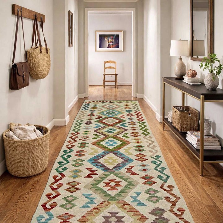 Afghan Vegetable Kilim Rug 2' 6" x 9' 3" Flat-Weave | No. AL469312