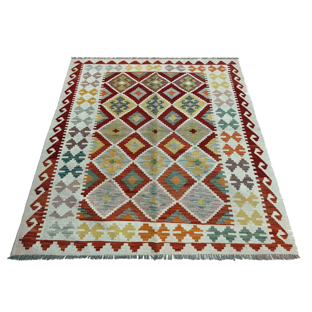 Afghan Vegetable Kilim Rug 4' 10" x 6' 7" Flat-Weave | No. AL46931