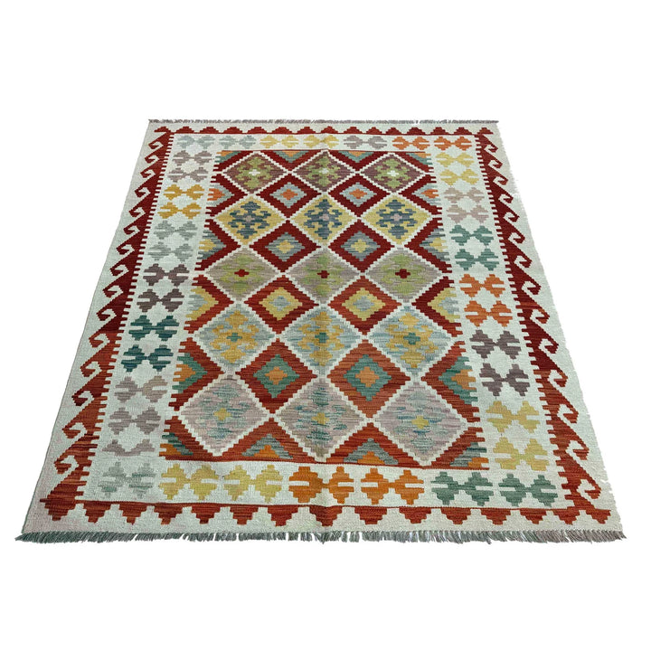 Afghan Vegetable Kilim Rug 4' 10" x 6' 7" Flat-Weave | No. AL46931