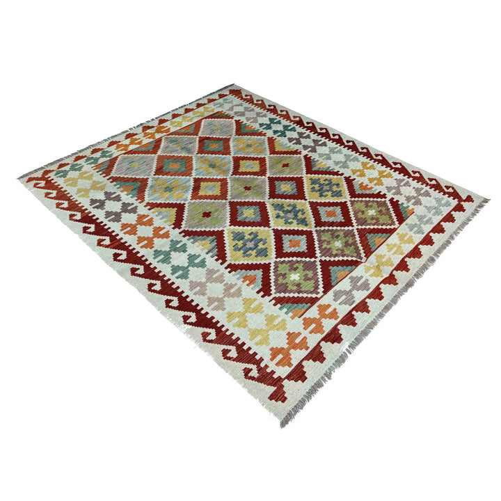Afghan Vegetable Kilim Rug 4' 10" x 6' 7" Flat-Weave | No. AL46931
