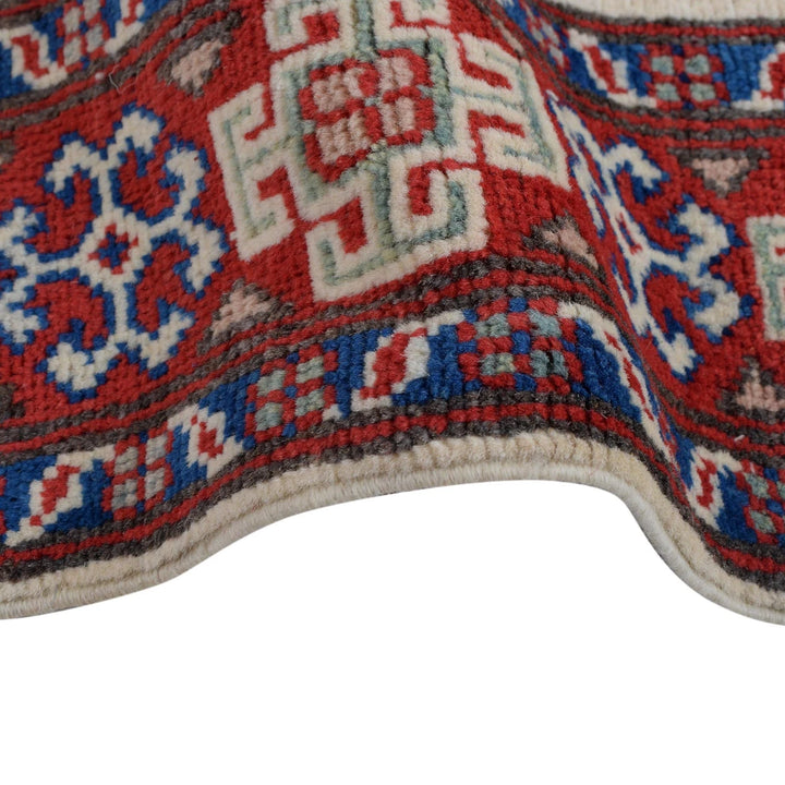 Ivory Afghan Kazak Rug 3'3" x 4'11" Hand-Knotted | No. AL46936