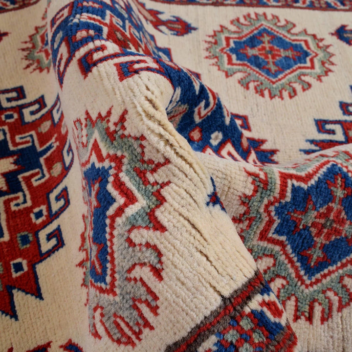 Ivory Afghan Kazak Rug 3'3" x 4'11" Hand-Knotted | No. AL46936