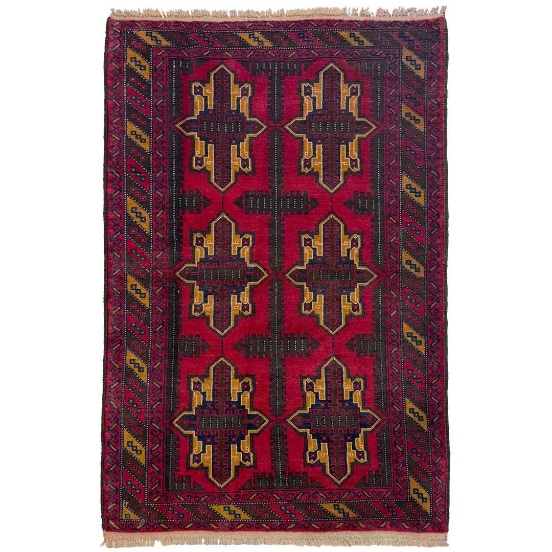 Afghan Baluchi Rug 3' 2" x 4' 9" Hand-Knotted | No. AL46979