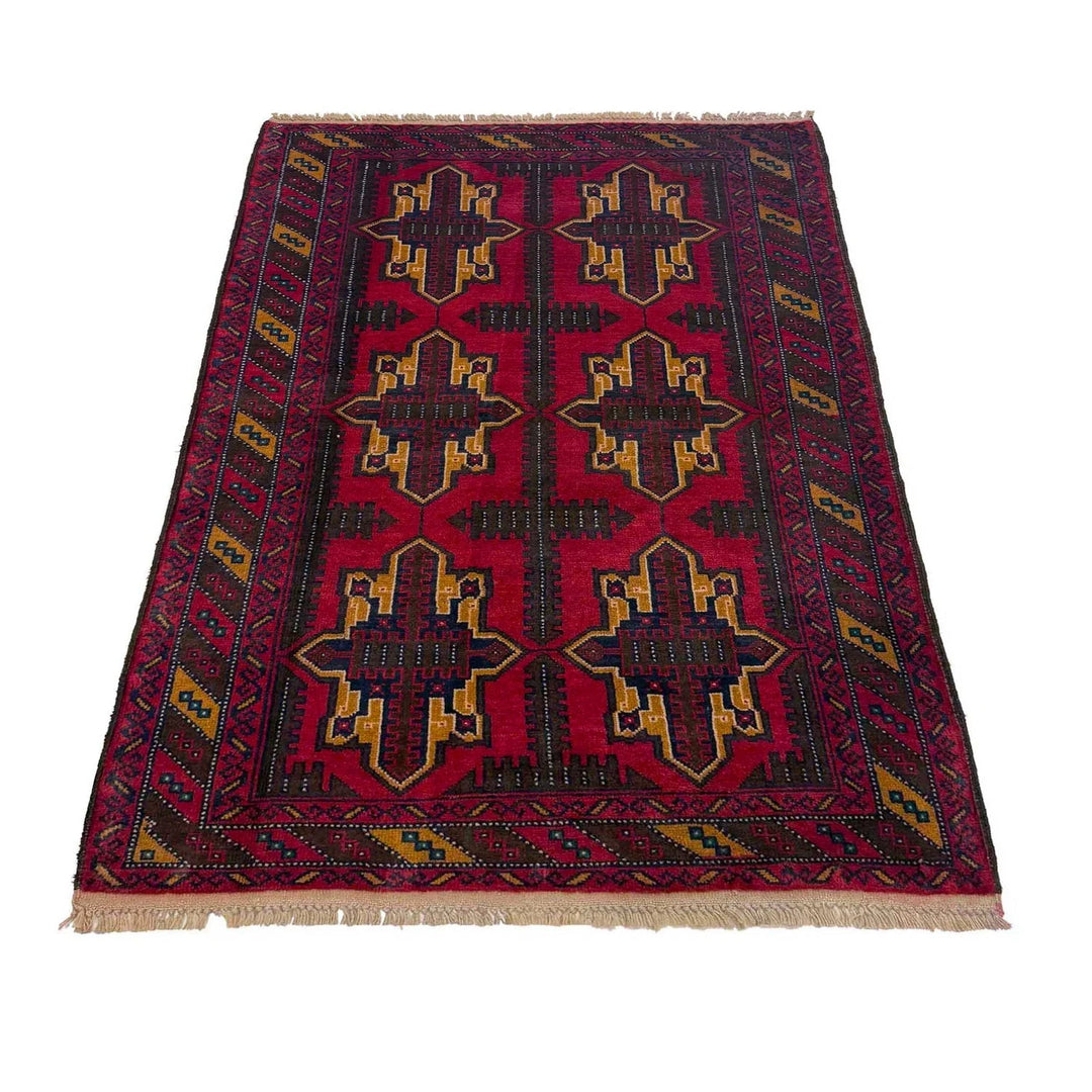 Afghan Baluchi Rug 3' 2" x 4' 9" Hand-Knotted | No. AL46979