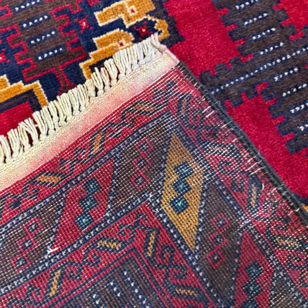 Afghan Baluchi Rug 3' 2" x 4' 9" Hand-Knotted | No. AL46979