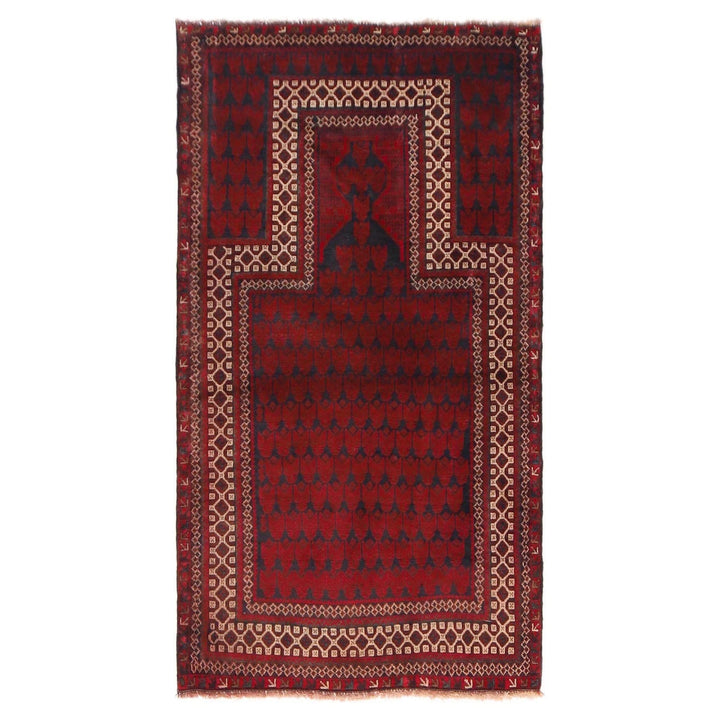 Red Afghan Prayer Rug 2' 10" x 4' 10" Hand-Knotted | No. AL47021