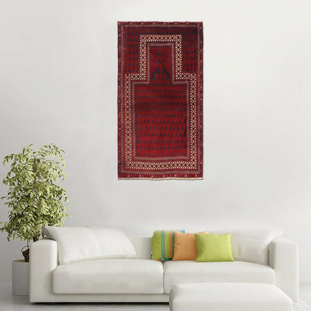 Red Afghan Prayer Rug 2' 10" x 4' 10" Hand-Knotted | No. AL47021
