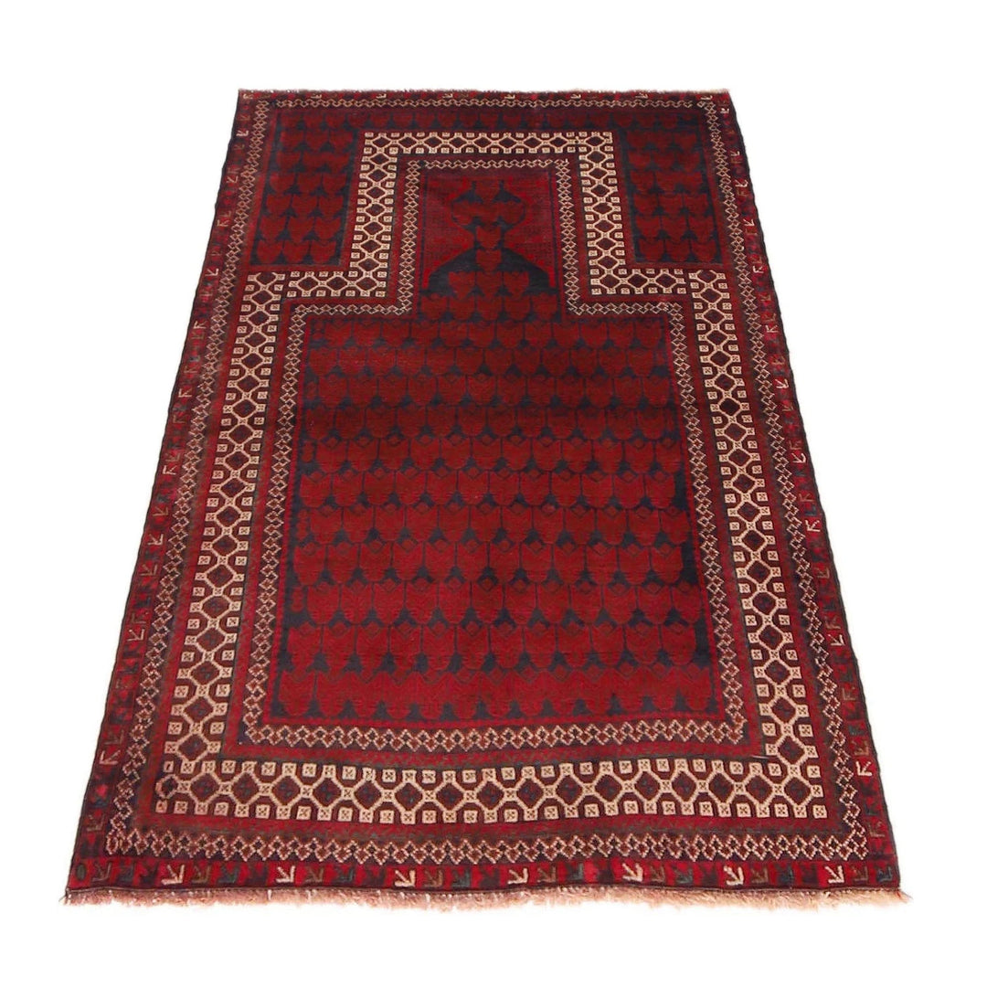 Red Afghan Prayer Rug 2' 10" x 4' 10" Hand-Knotted | No. AL47021
