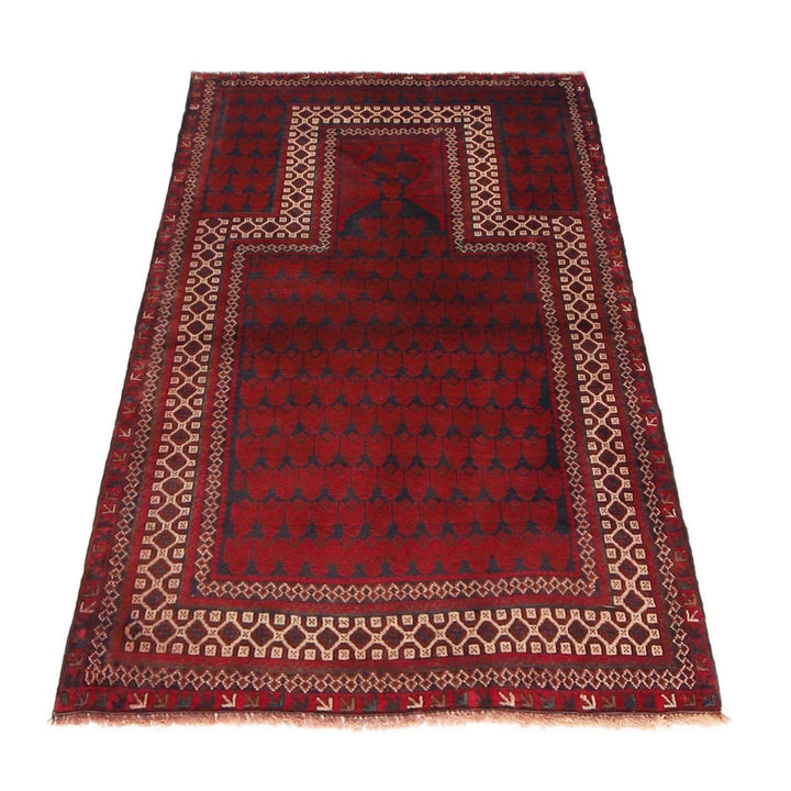 Red Afghan Prayer Rug 2' 10" x 4' 10" Hand-Knotted | No. AL47021