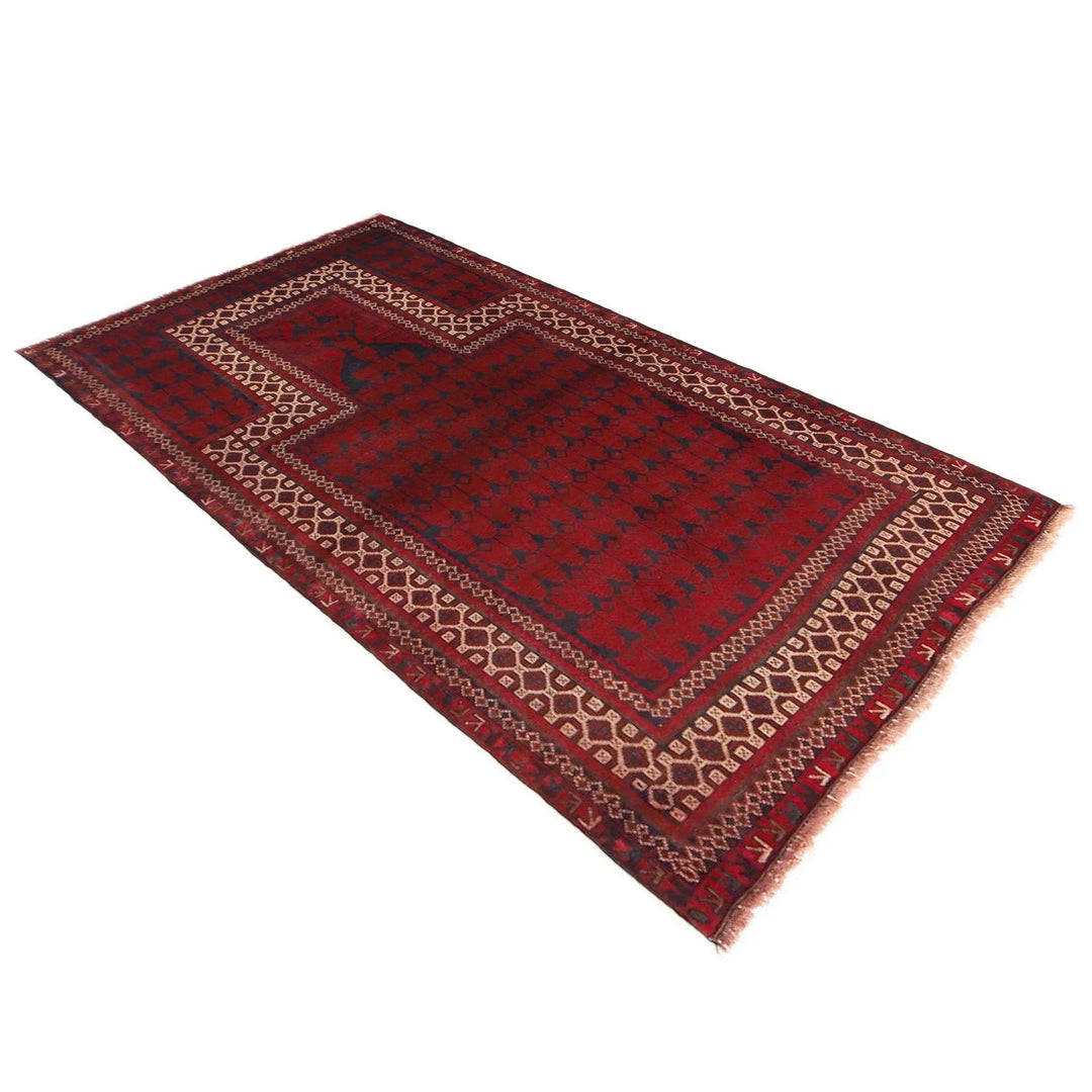 Red Afghan Prayer Rug 2' 10" x 4' 10" Hand-Knotted | No. AL47021
