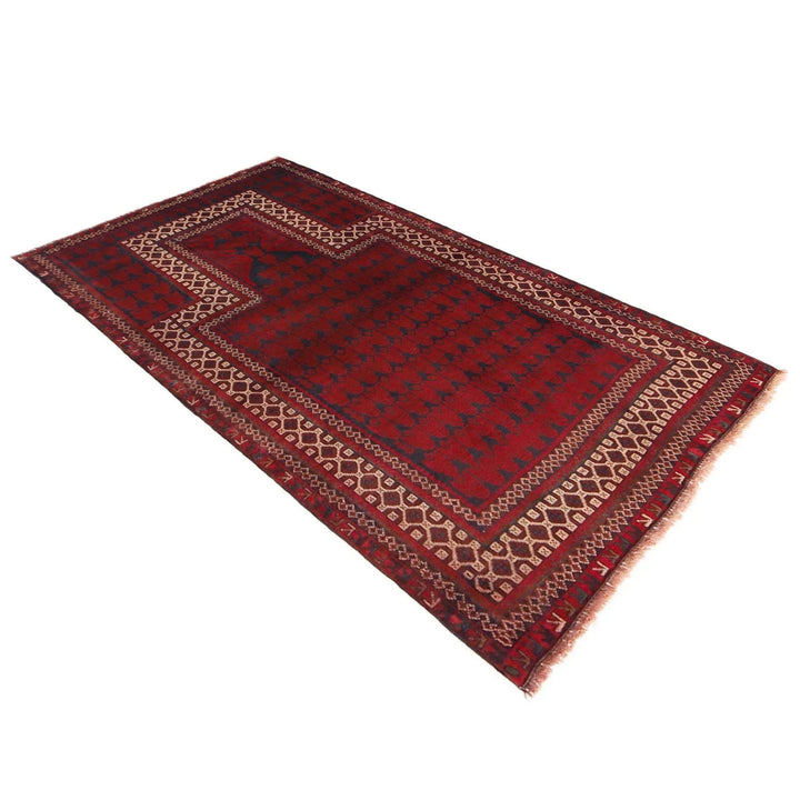 Red Afghan Prayer Rug 2' 10" x 4' 10" Hand-Knotted | No. AL47021