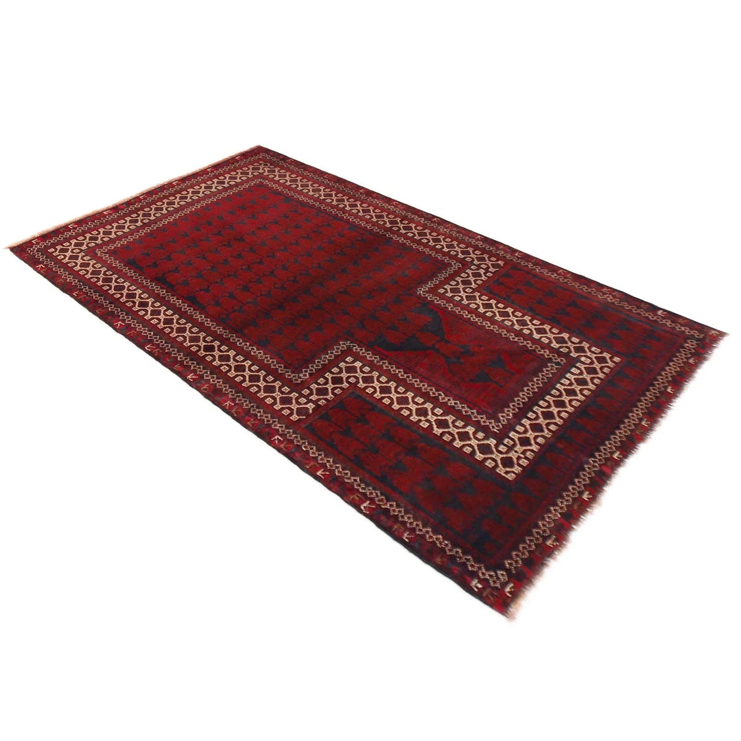Red Afghan Prayer Rug 2' 10" x 4' 10" Hand-Knotted | No. AL47021