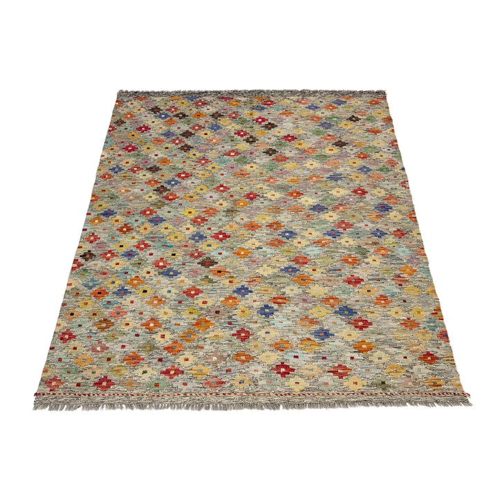 Afghan Vegetable Kelim Rug 5'1" x 6'6" Flat-Weave | No. AL470229