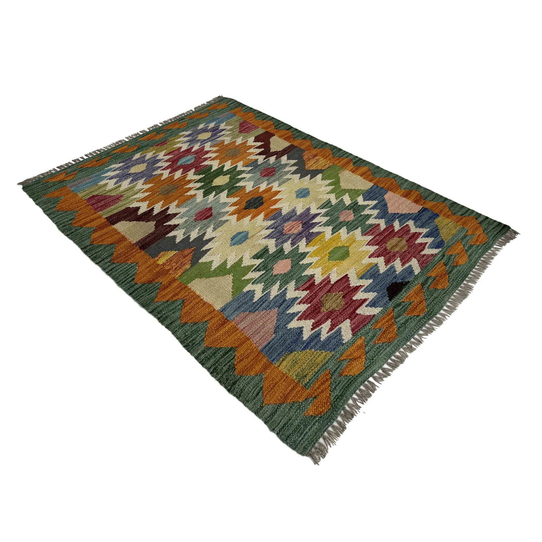 Afghan Vegetable Kilim Rug 2' 9" x 3' 7" Flat-Weave | No. AL470487