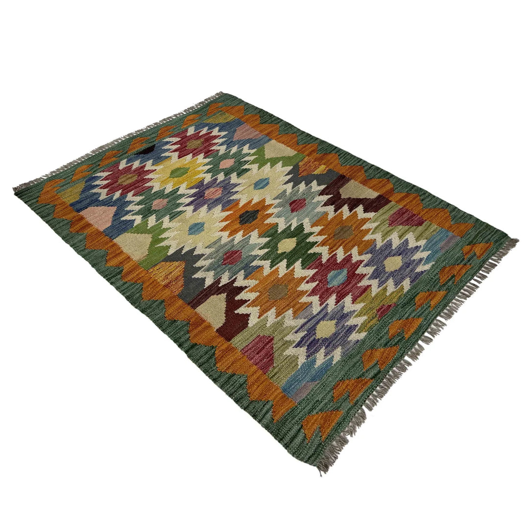 Afghan Vegetable Kilim Rug 2' 9" x 3' 7" Flat-Weave | No. AL470487