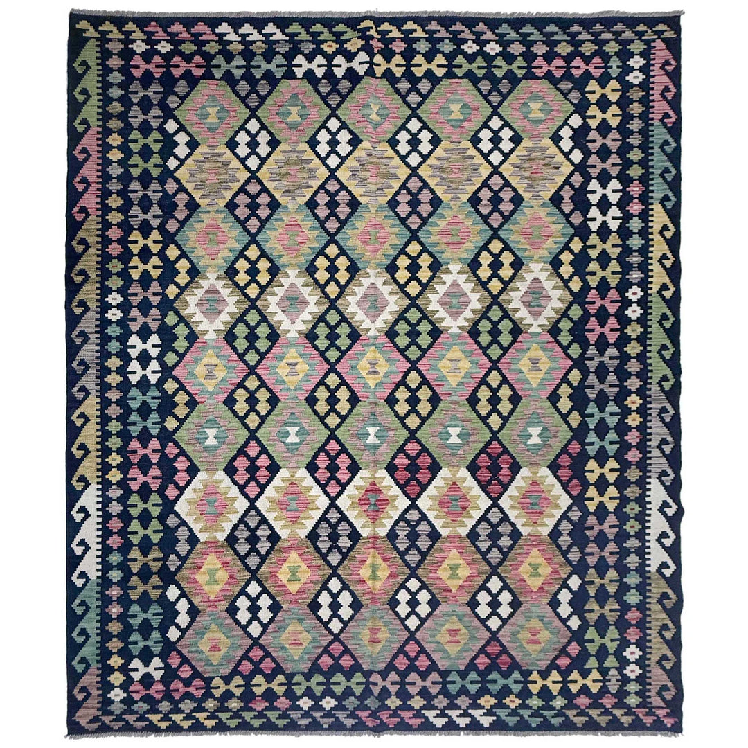 Afghan Vegetable Kilim Rug 6' 8" x 9' 6" Flat-Weave | No. AL471101