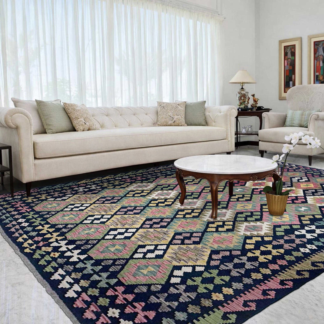 Afghan Vegetable Kilim Rug 6' 8" x 9' 6" Flat-Weave | No. AL471101
