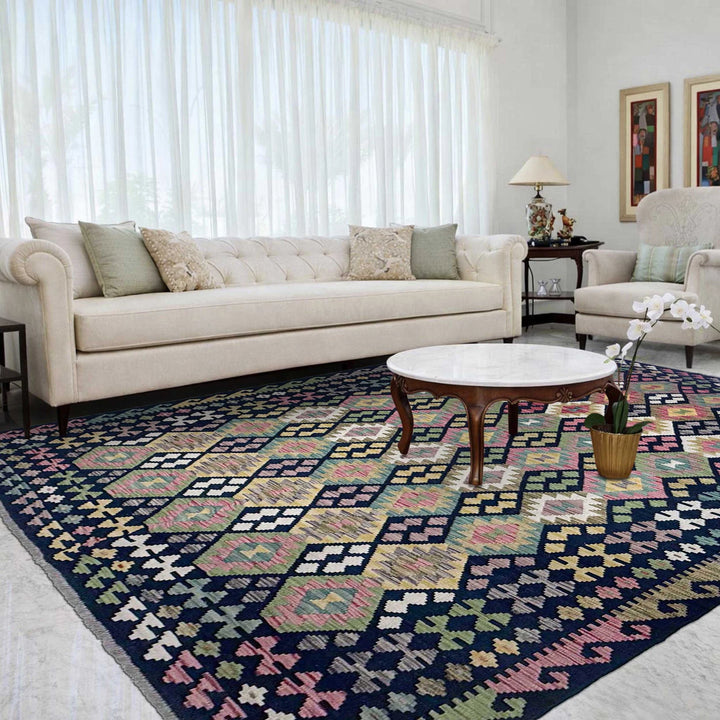 Afghan Vegetable Kilim Rug 6' 8" x 9' 6" Flat-Weave | No. AL471101
