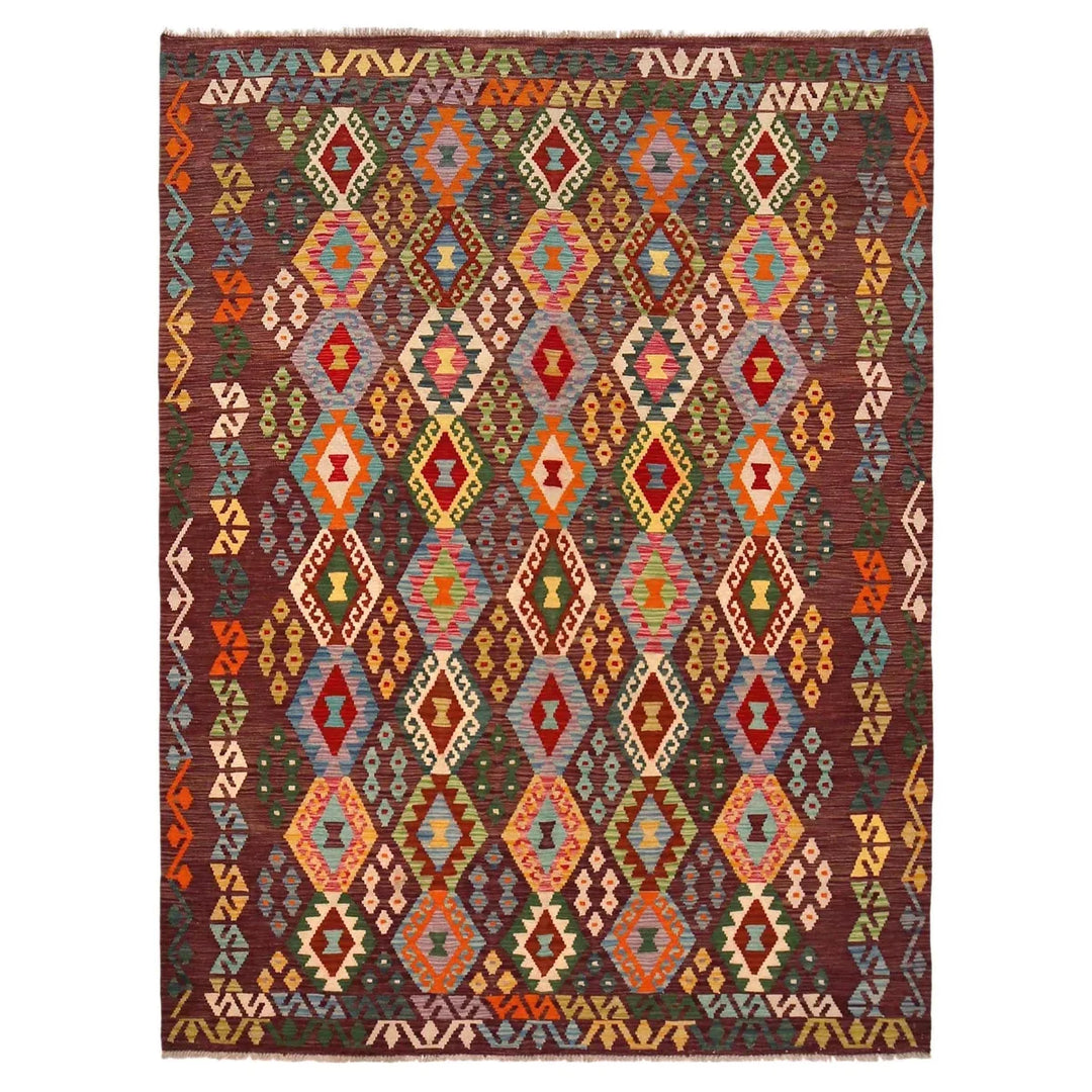 Afghan Vegetable Kilim Rug 5' 10" x 8' 0" Flat-Weave | No. AL47206