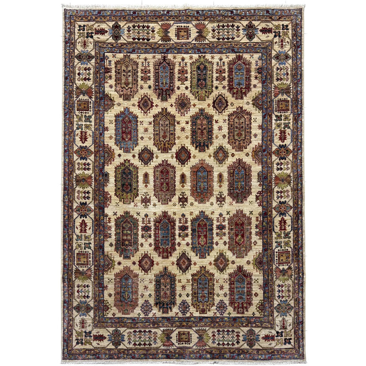 Beige Afghan Waziri Rug 6' 8" x 9' 5" Hand-Knotted | No. AL47215