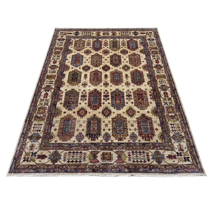 Beige Afghan Waziri Rug 6' 8" x 9' 5" Hand-Knotted | No. AL47215