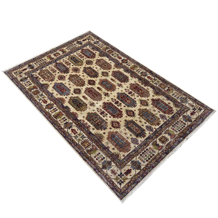 Beige Afghan Waziri Rug 6' 8" x 9' 5" Hand-Knotted | No. AL47215