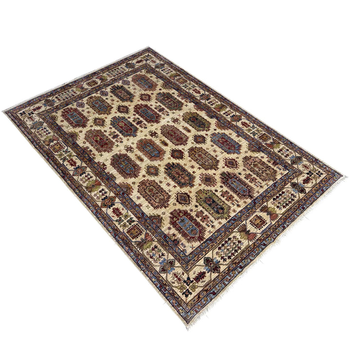 Beige Afghan Waziri Rug 6' 8" x 9' 5" Hand-Knotted | No. AL47215