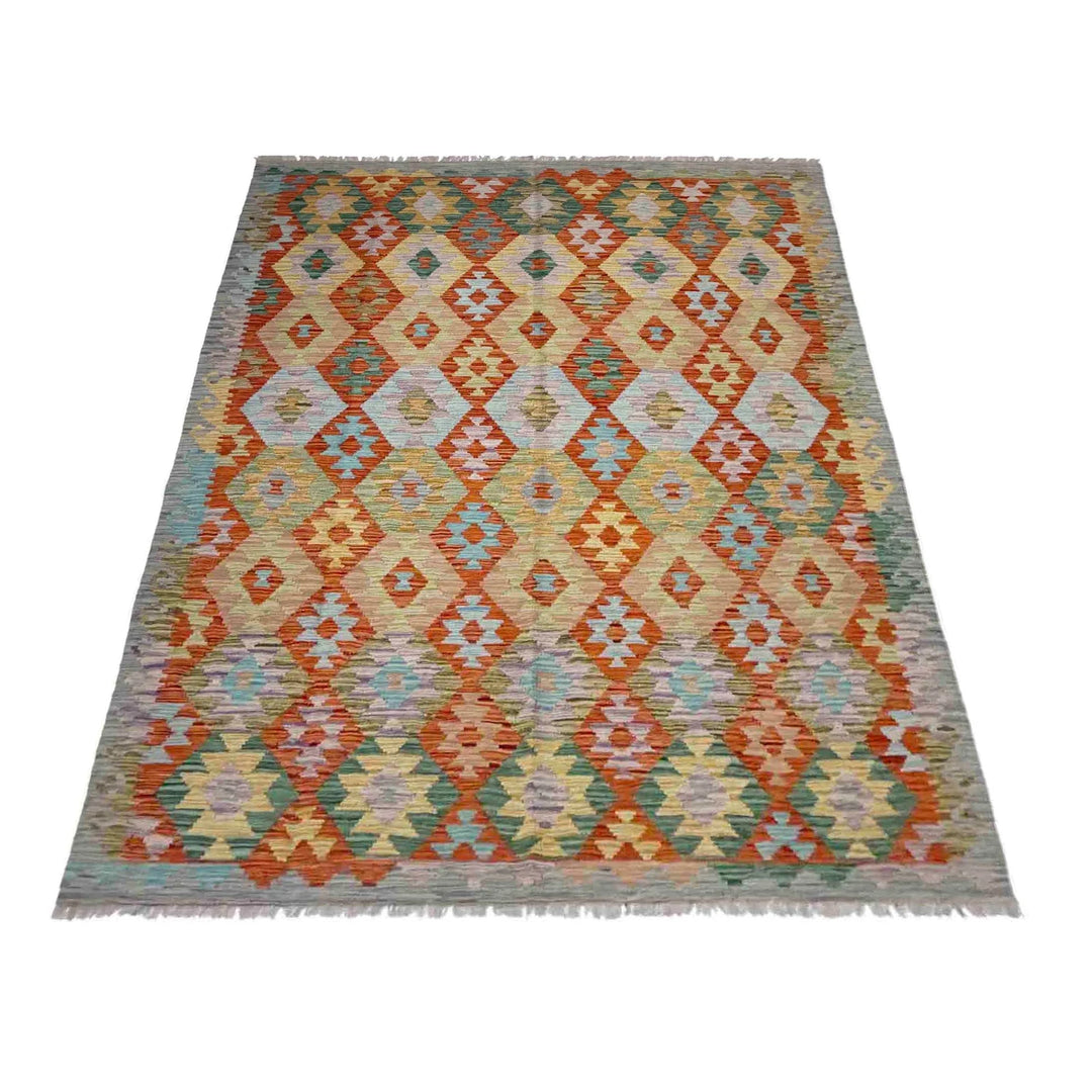 Afghan Vegetable Kilim Rug 5'7" x 8'0" Flat-Weave | No. AL472575