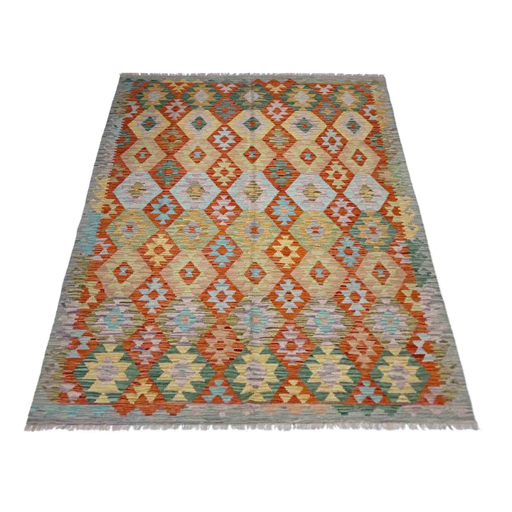 Afghan Vegetable Kilim Rug 5'7" x 8'0" Flat-Weave | No. AL472575