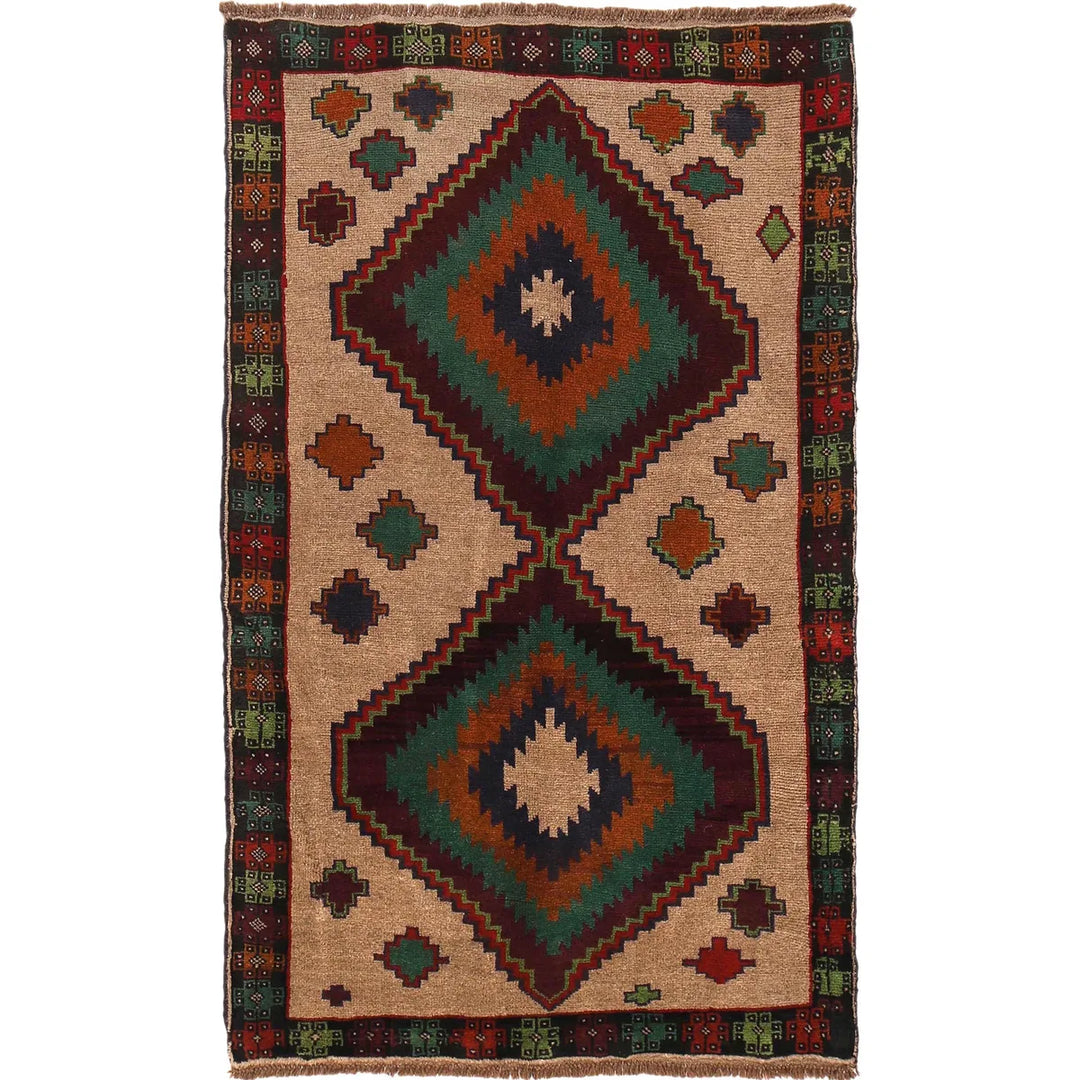 Tan Afghan Baluchi Rug 4' 0" x 6' 8" Hand-Knotted | No. AL47267