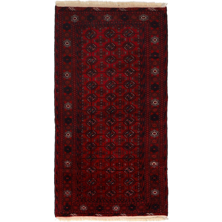 Maroon Afghan Bokhara Rug 2'11" x 5'5" Hand-Knotted | No. AL47302