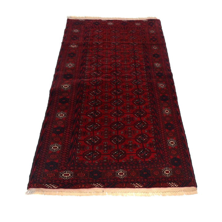 Maroon Afghan Bokhara Rug 2'11" x 5'5" Hand-Knotted | No. AL47302