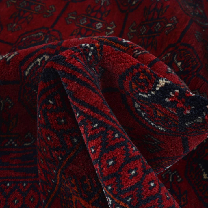 Maroon Afghan Bokhara Rug 2'11" x 5'5" Hand-Knotted | No. AL47302