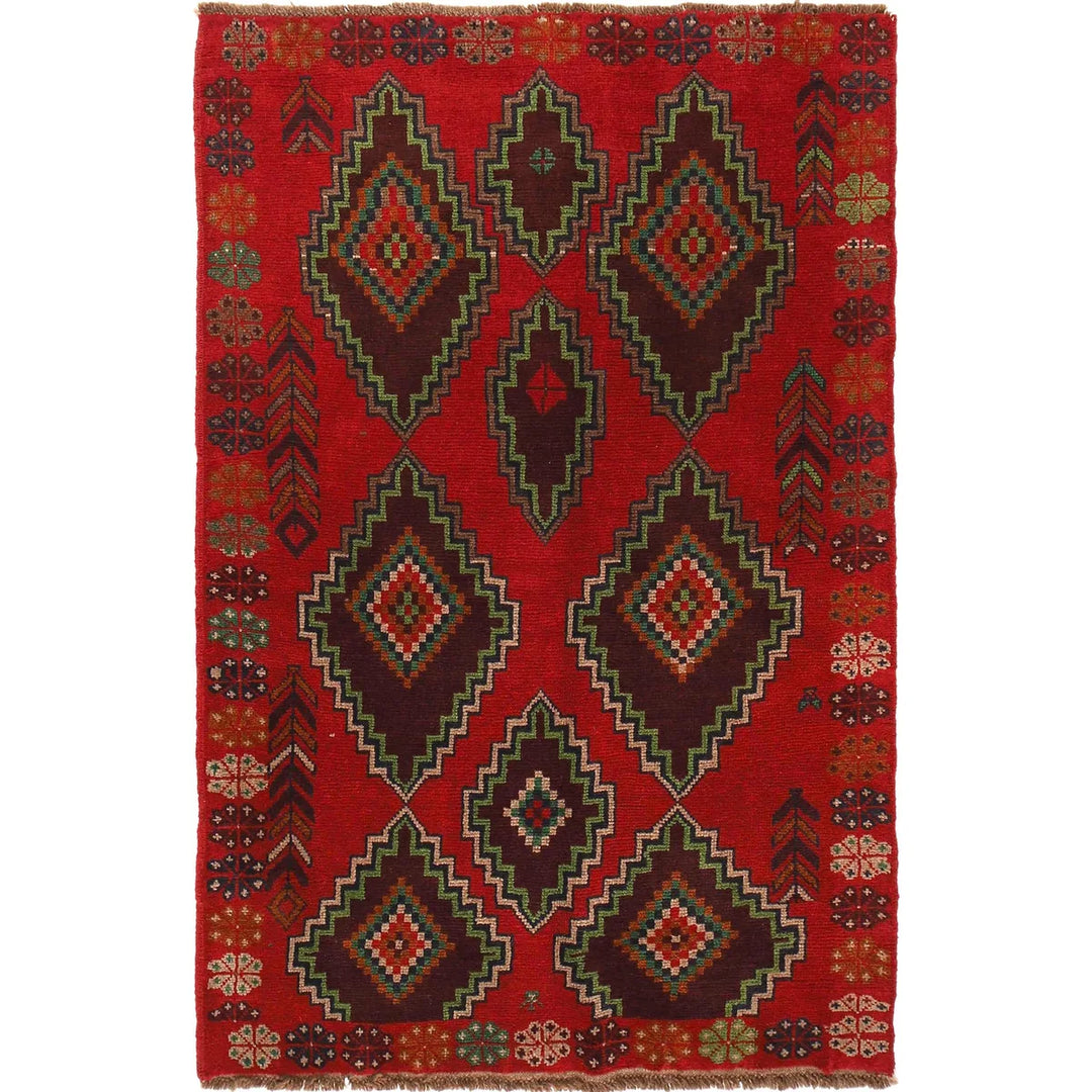 Red Afghan Baluchi Rug 4' 2" x 6' 5" Hand-Knotted | No. AL47318