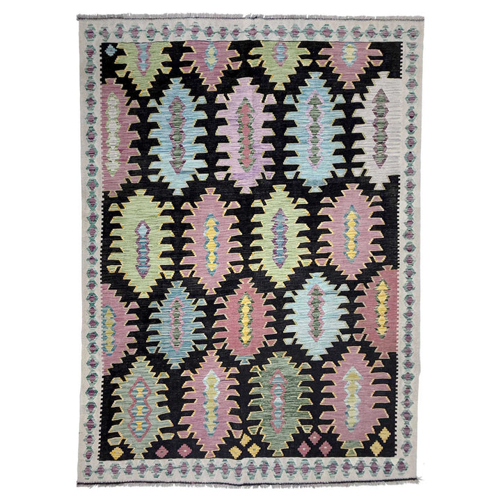 Afghan Vegetable Kilim Rug 6' 8" x 9' 9" Flat-Weave | No. AL473398