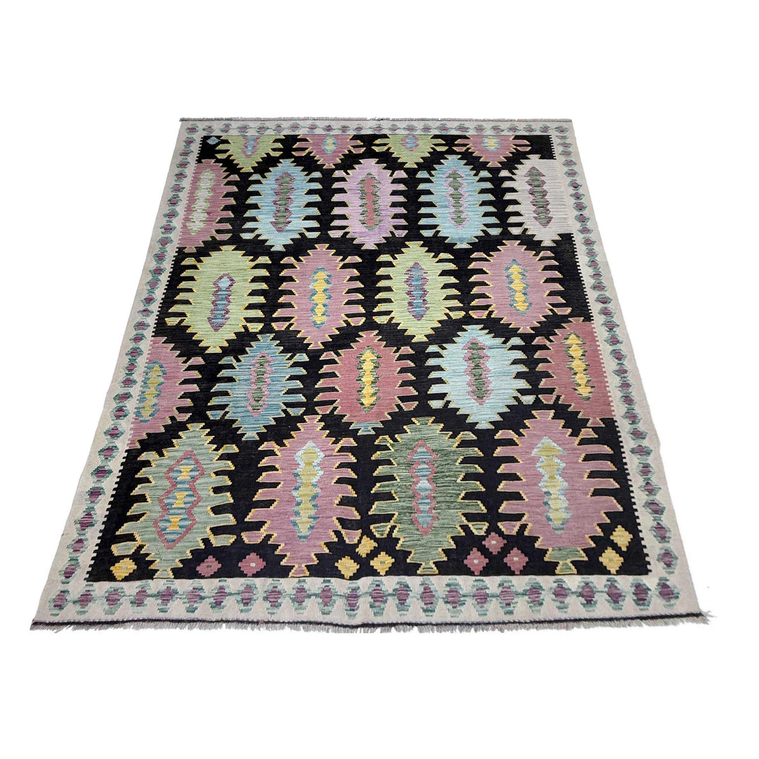 Afghan Vegetable Kilim Rug 6' 8" x 9' 9" Flat-Weave | No. AL473398