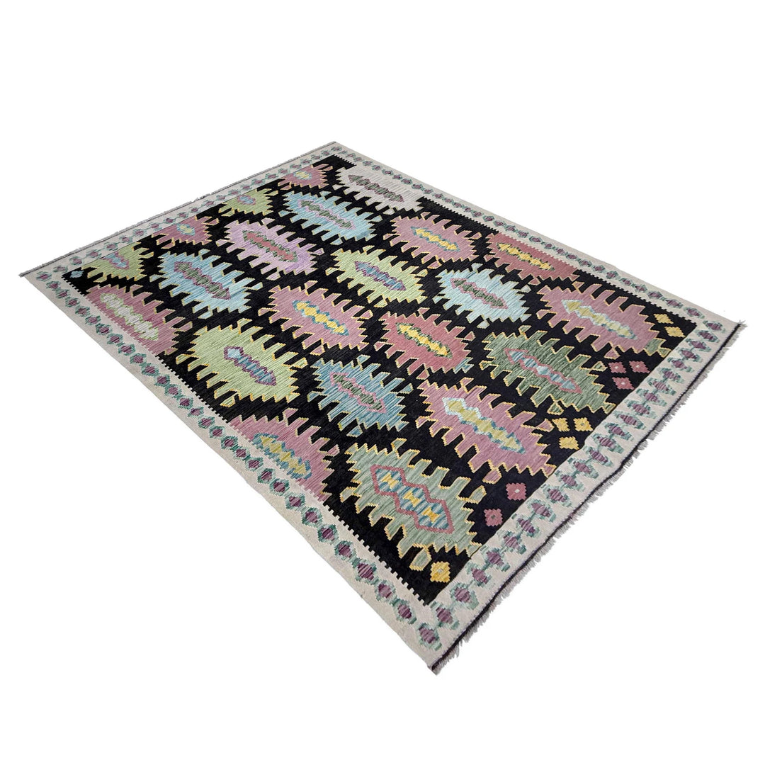 Afghan Vegetable Kilim Rug 6' 8" x 9' 9" Flat-Weave | No. AL473398