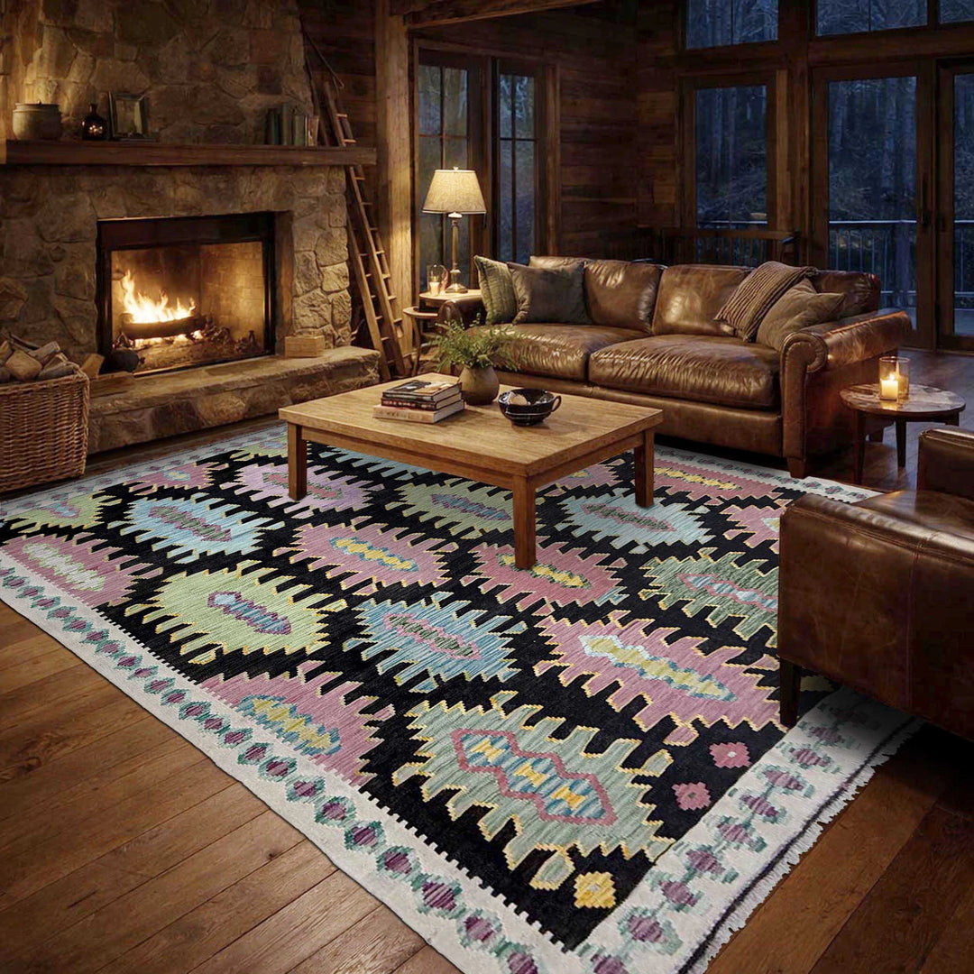 Afghan Vegetable Kilim Rug 6' 8" x 9' 9" Flat-Weave | No. AL473398