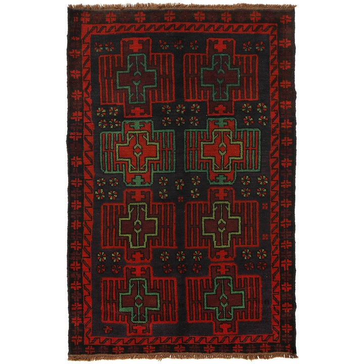 Afghan Baluchi Rug 3' 11" x 6' 5" Hand-Knotted | No. AL47351