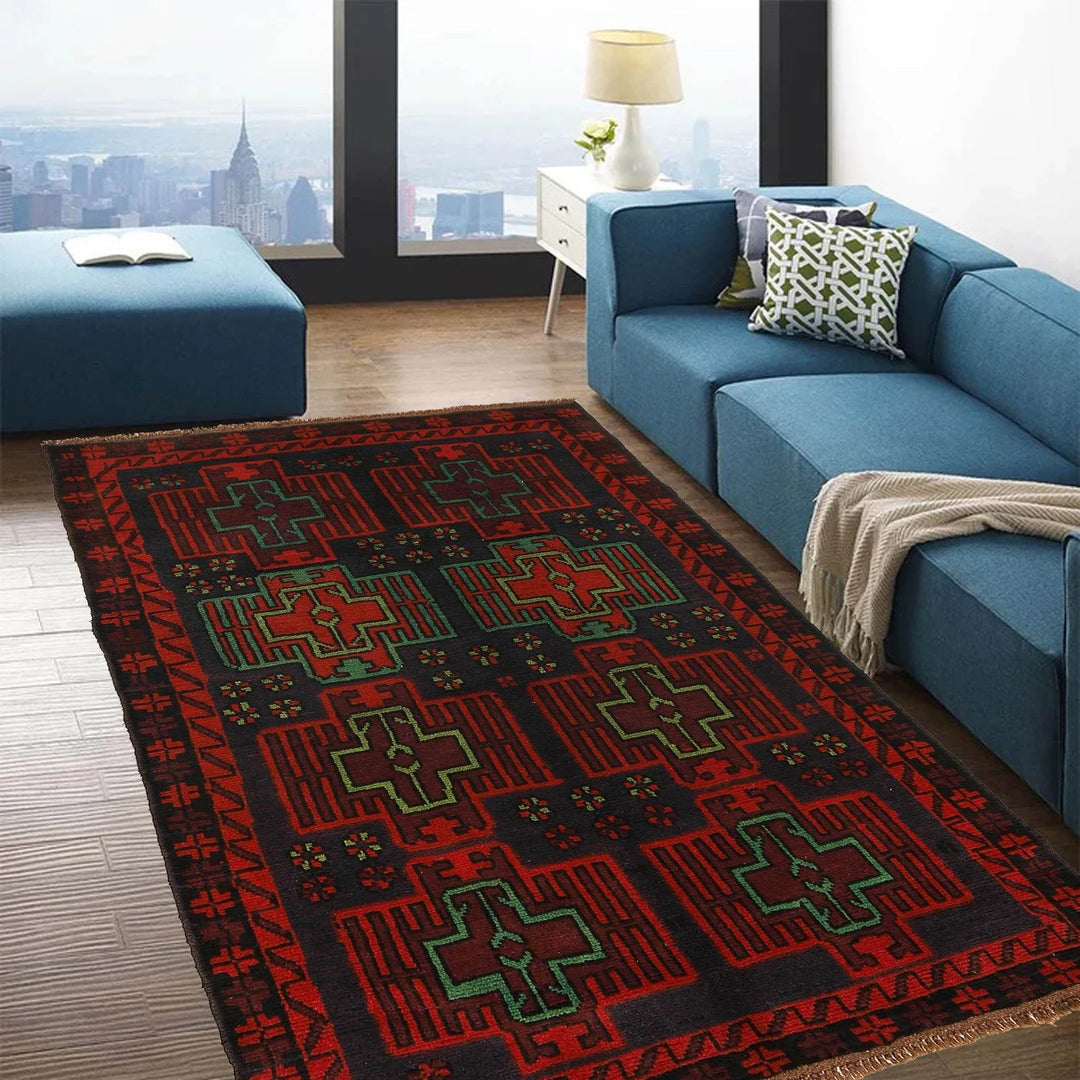 Afghan Baluchi Rug 3' 11" x 6' 5" Hand-Knotted | No. AL47351