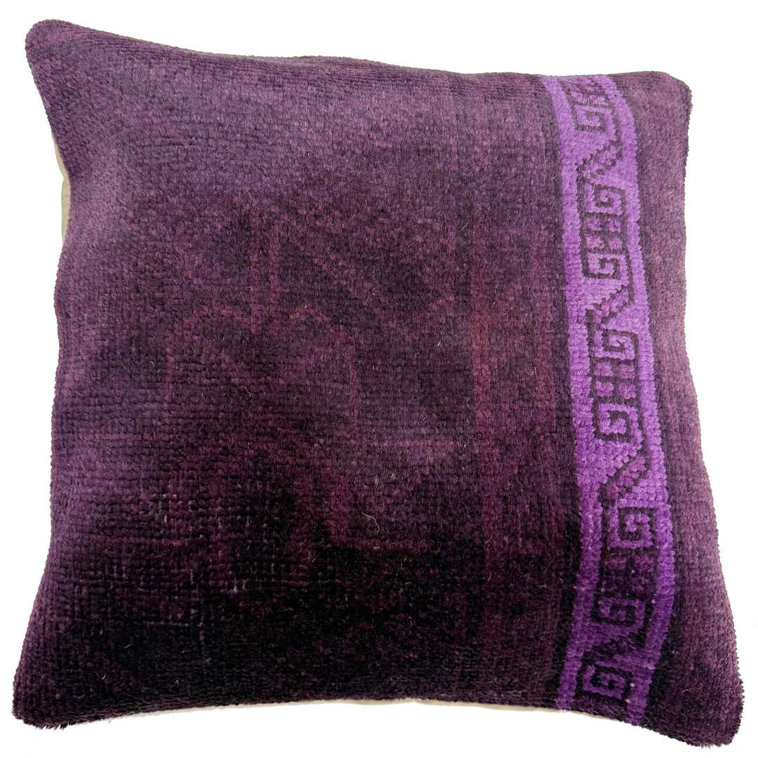 Purple Afghan Overdye Cushion Cover 1' 5" x 1' 5" Hand-Knotted | No. AL474140