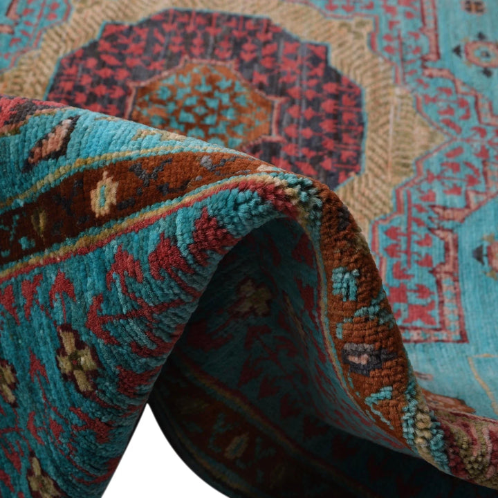 Green Afghan Mamluk Rug 4' 1" x 5' 10" Hand-Knotted | No. AL47423